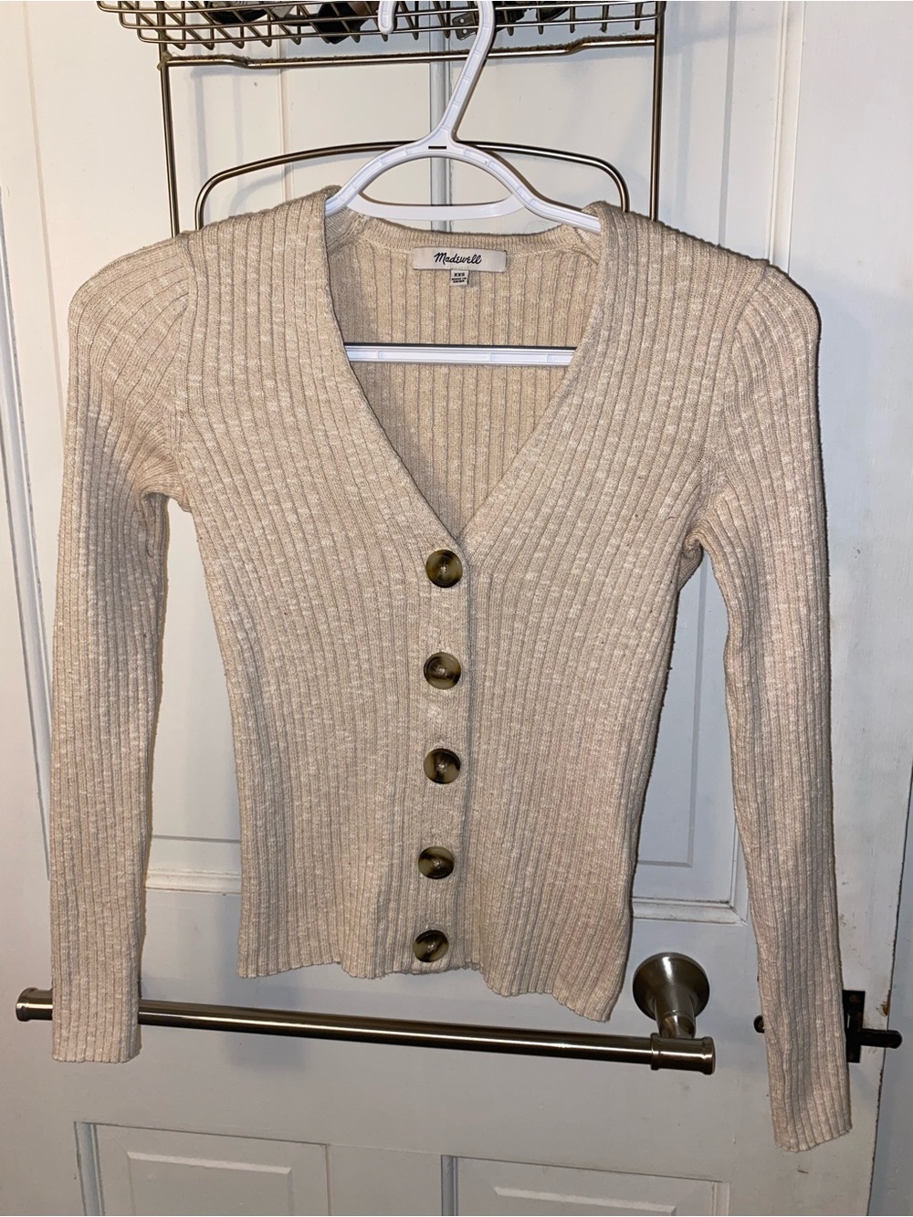 Madewell Beige Ribbed Button-Front V-Neck Cardigan